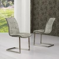 Fredo Dining Chair In Stone Grey Suede Effect Fabric In A Pair