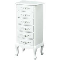 French White Painted Rose Tallboy - 6 Drawer