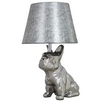 French Bulldog Silver Table Lamp with 8inch Silver Cobweb Shade