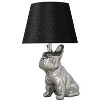 French Bulldog Silver Table Lamp with 8inch Black Snakeskin Shade