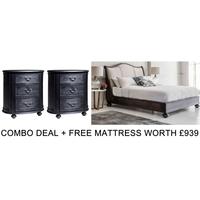 Frank Hudson Safari Ebony Leather 5ft Low Foot End Bed Combo with Free Mattress