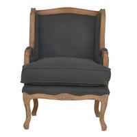 French Upholstered Wing Armchair, Dark Grey