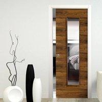 Franquette Walnut Single Pocket Door - Clear Glass - Prefinished