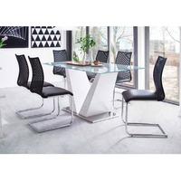 Francesca White Glass Dining Table With 6 Kim Black Chairs