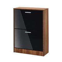 frances shoe cabinet in walnut with gloss black 2 doors