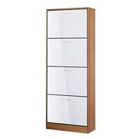 Frances Tall Shoe Cabinet In Walnut Gloss White With 4 Doors
