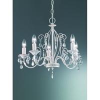 Franklite FL2355/5 Aria 5 Light Ceiling Pendant In White Ironwork With Gold Highlights And Crystals