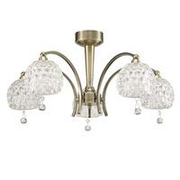 Franklite FL2338/5 Neo 5 Light Semi Flush Ceiling Light In Bronze, Dimpled Glass Shades And Crystals