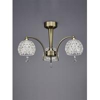 Franklite FL2338/3 Neo 3 Light Semi Flush Ceiling Light In Bronze, Dimpled Glass Shades And Crystals