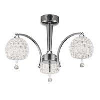 Franklite FL 2337/3 Neo 3 Light Semi Flush Ceiling Light In Chrome, Dimpled Glass Shades And Crystal