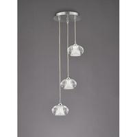 Franklite FL2343/3 Tizzy 3 Light Ceiling Pendant In Chrome With Clear Ripple Effect Glass Shades