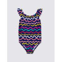 Frill Sleeve Wave Print Swimsuit (0-5 Years)