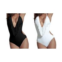 fringed swimsuit white or black 2 sizes