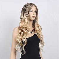 Free Part Long Wave Synthetic Wig Women Hair/Wig Cosplay Midsplit Wigs Two Tone Black Blonde Wig