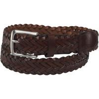 French Connection Mens Plaited Leather Belt With Pop Edge Dark Brown