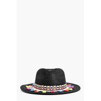 fringe aztec straw fedora black