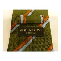 Frangi Designer Silk Tie Green With Blue & Terracotta Stripe
