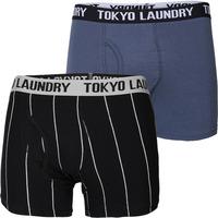Fraser Island ( 2 Pack) Boxer Shorts in Vintage Blue / Black Stripes - Tokyo Laundry