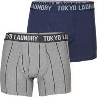 Fraser Island ( 2 Pack) Boxer Shorts in Midnight Blue / Grey Marl Stripes - Tokyo Laundry