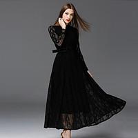 FRMZ Women\'s Lace Work Vintage DressSolid Stand Maxi Long Sleeve Black Cotton / Polyester / Nylon