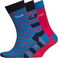 French Connection Mens Spot Stripe Three Pack Socks Marine/Red
