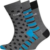 French Connection Mens Spot Stripe Three Pack Socks Grey/Blue