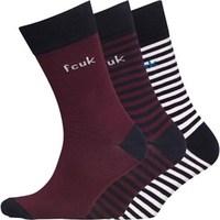 French Connection Mens Stripe Three Pack Socks Marine/Bordeaux