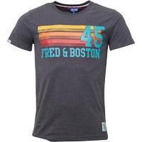 Fred & Boston Mens Printed Chest T-Shirt Pewter marl