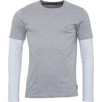 French Connection Mens Bluff Long Sleeve T-Shirt Light Grey Melange/White