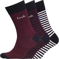 French Connection Mens Stripe Three Pack Socks Marine/Bordeaux