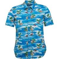 French Connection Mens Palm Shirt Sky Blue Tropical
