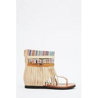 Fringed Aztec Thong Sandals