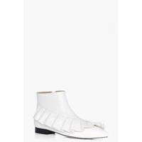 Frilled Pointed Ankle Boot - white