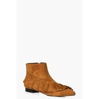 Frilled Pointed Ankle Boot - tan
