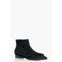 Frilled Pointed Ankle Boot - black