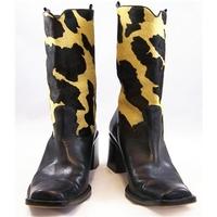 Franco Sarto - size 6 - black, dark brown & yellow - heeled boots