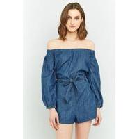 free people tangled in willows off the shoulder playsuit blue