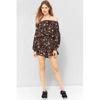 Free People Pretty And Free Floral Off-The-Shoulder Playsuit, BLACK