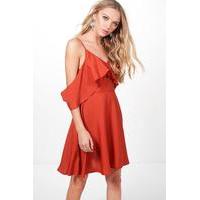 Frill Skater Tea Dress - rust