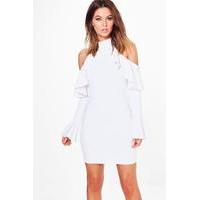 Frill Cold Shoulder Bodycon Dress - ivory