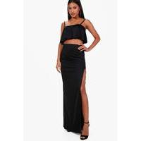 frill crop split maxi skirt co ord black