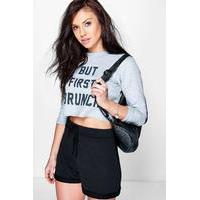 front high waist casual shorts black