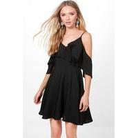 Frill Skater Tea Dress - black