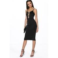 Freya Button Detail Midi Dress - black