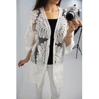 freyda white floral crochet cardi