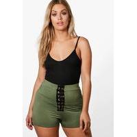 Frankie Lace Up Jersey Shorts - khaki