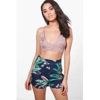 Frankie Tropical Print Woven Shorts - navy