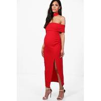 freya choker off shoulder midi dress red