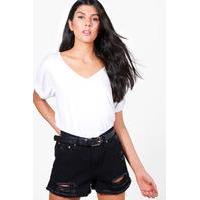 Frayed Turn Up Hem Boyfriend Denim Shorts - black