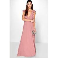 Frill Wrap Detail Chiffon Maxi Dress - blush